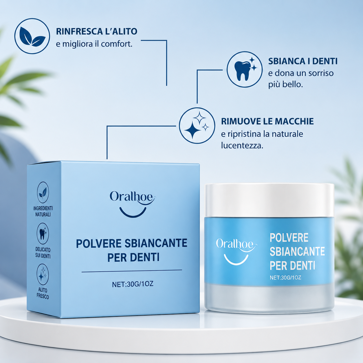 Polvere per sbiancamento denti