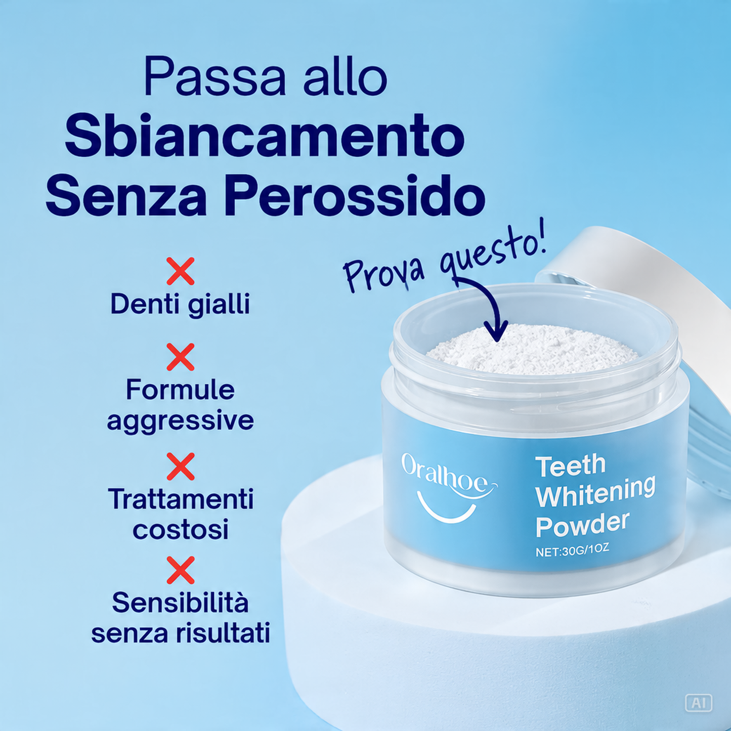 Polvere per sbiancamento denti
