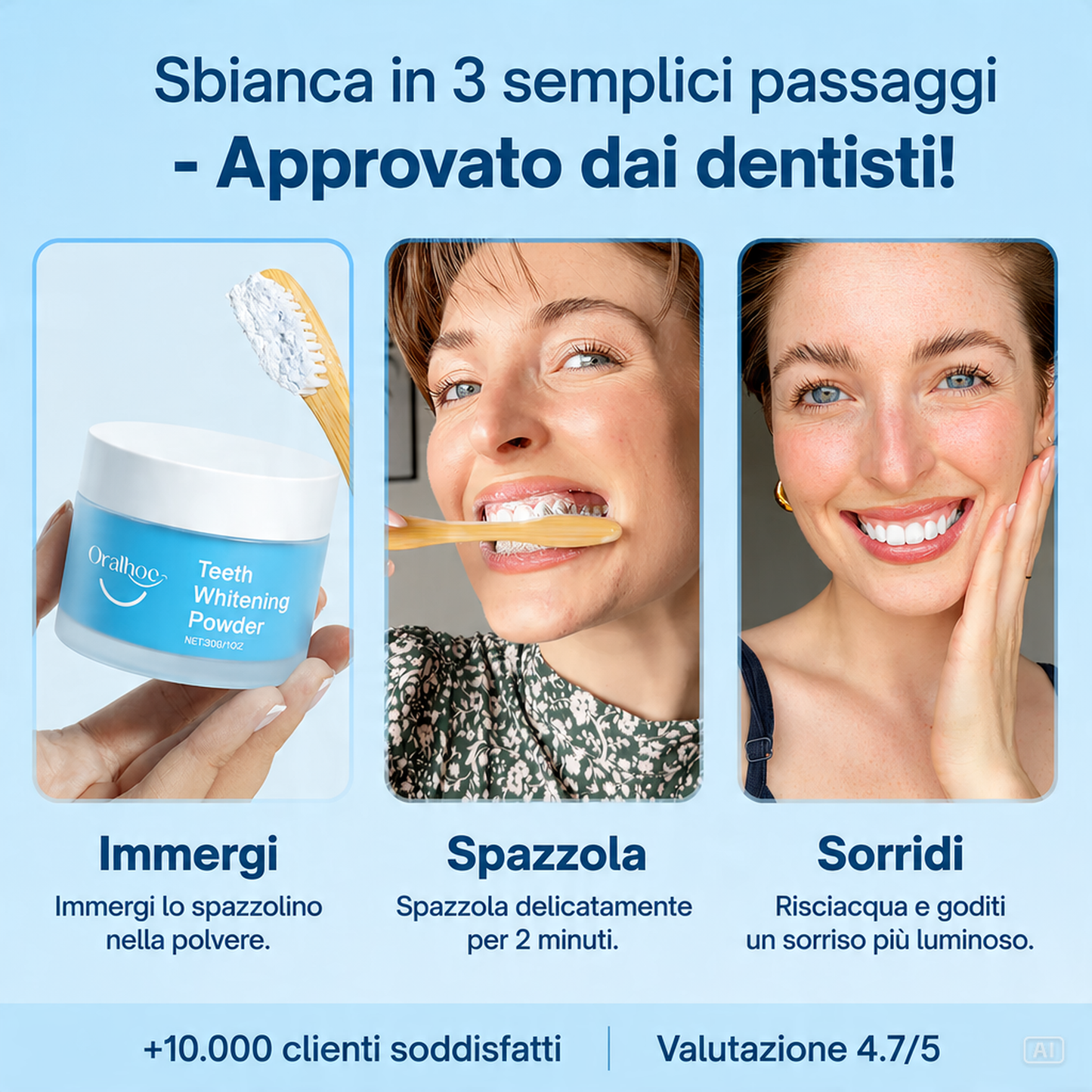Polvere per sbiancamento denti